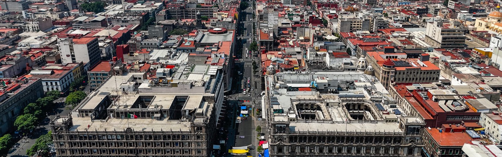 Vista aérea del Zócalo de la Ciudad de México, Plaza de la Constitución.