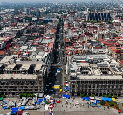 Vista aérea del Zócalo de la Ciudad de México, Plaza de la Constitución.